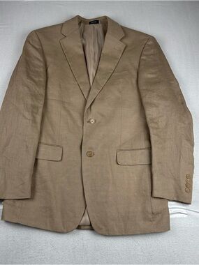 Saddlebred 100% Linen Mens Tan Blazer Sport Coat 38R Lightweight Breathable